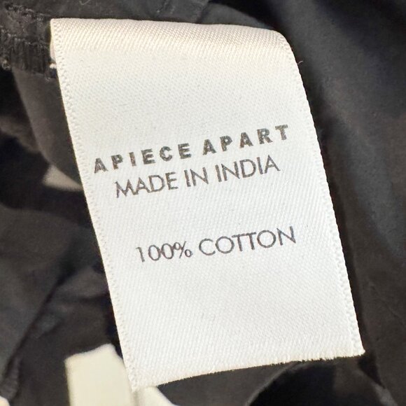 Apiece Apart Asymmetrical Hem Cotton Poplin Puff Sleeve Midi Dress Black 0 XS - Picture 7 of 9